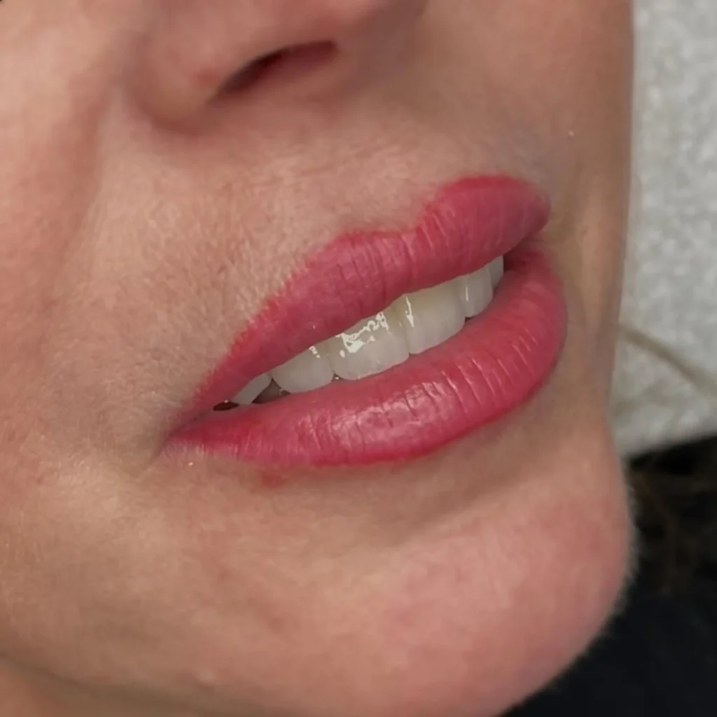 close up warm pigment lip tattoo detail
